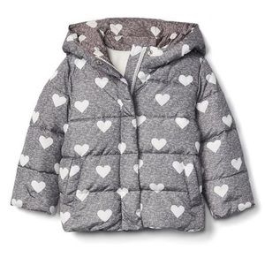GAP Gray Heart Print Puffer hoodie
